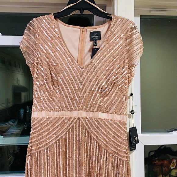 Adrianna Papell beaded V-neck cap sleeves long gown - Picture 12 of 13